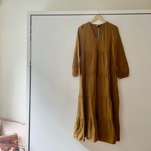 Ochre long sleeve gauze midi dress